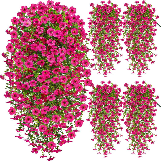 Artificial Hanging Flowers for Outdoors, 4PCS UV Resistant Artificial Outdoor Flowers, Silk Flowers for Outside Patio Porch Front Yard Window Garden Indoor Decor(Spring Color,4PCS)