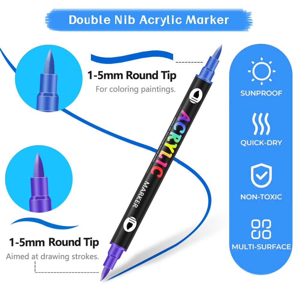 🔥 Dual Tip Acrylic Paint Pen Marker - 24/48/72 Colours