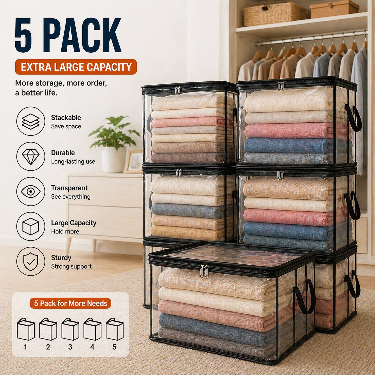 📦Large Heavy-Duty Clear Storage Bag for Clothes, Bedding & Moving