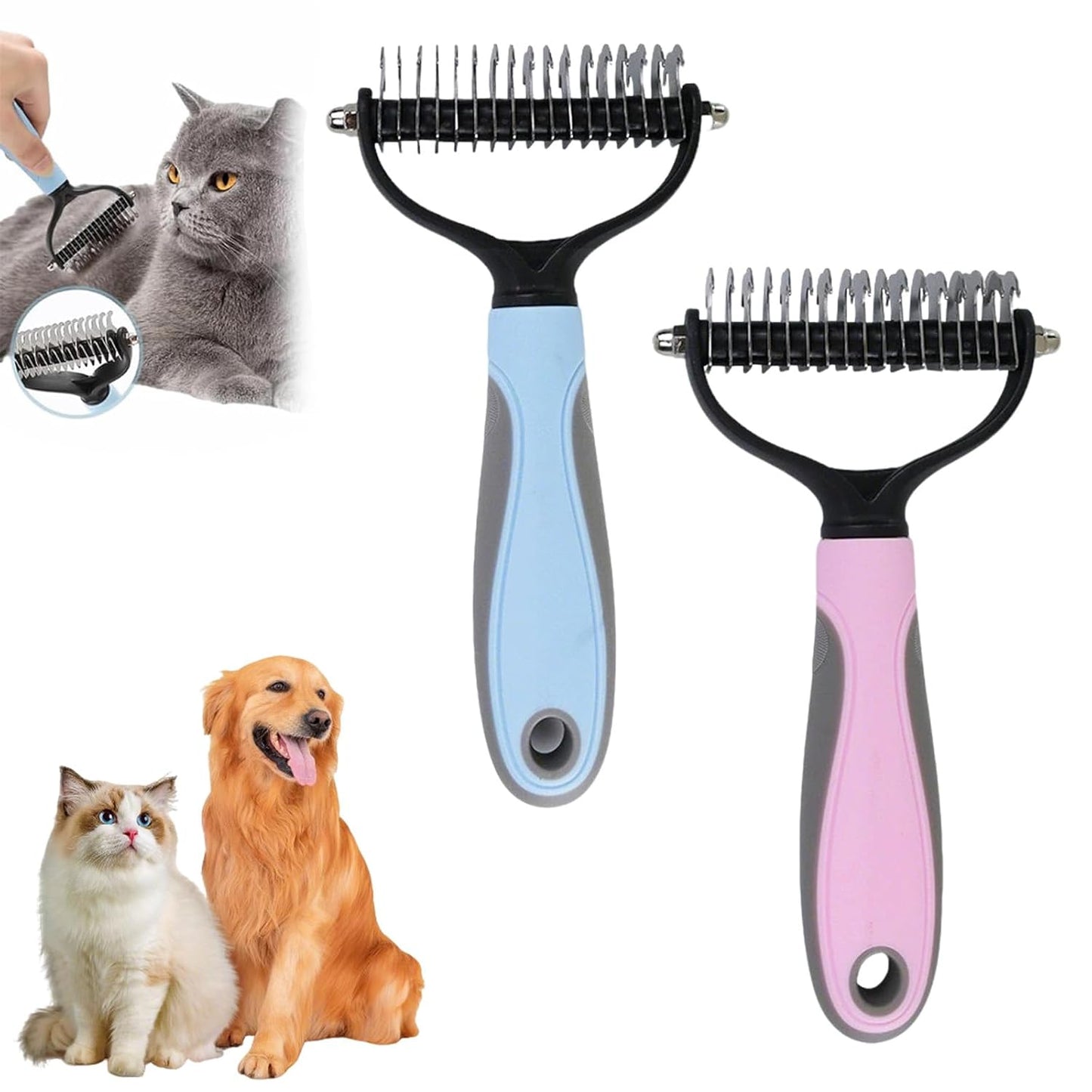 Dematting & Grooming Tool – Pet Shedding & Detangling Brush for Dogs & Cats