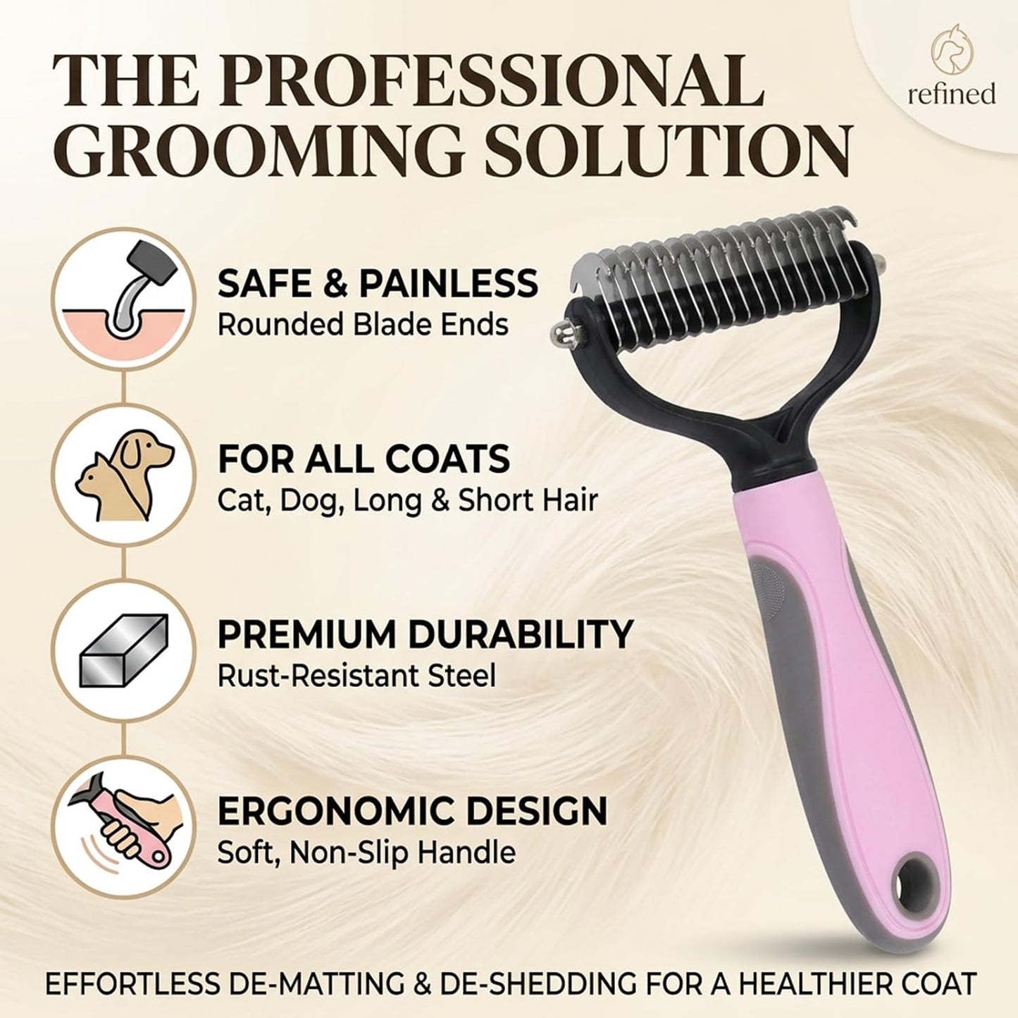 Dematting & Grooming Tool – Pet Shedding & Detangling Brush for Dogs & Cats