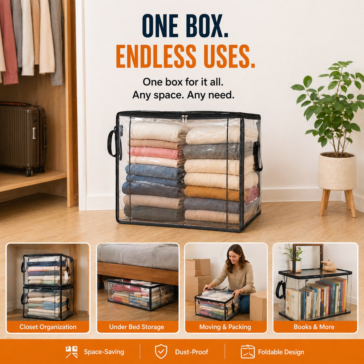 📦Large Heavy-Duty Clear Storage Bag for Clothes, Bedding & Moving