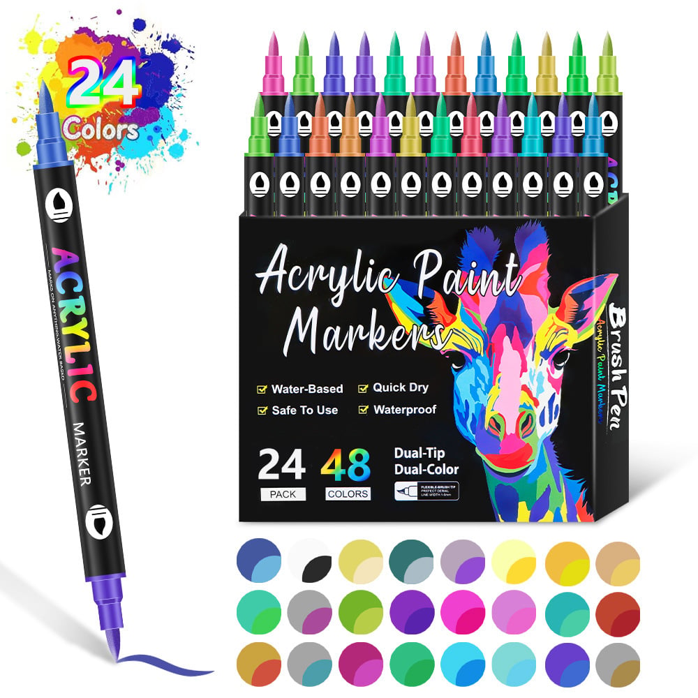 🔥 Dual Tip Acrylic Paint Pen Marker - 24/48/72 Colours