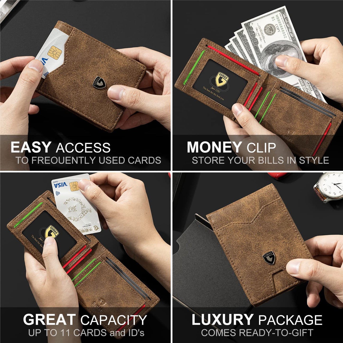 GSOIAX Minimalist Genuine Leather RFID Blocking Wallet – Slim & Stylish Card Holder