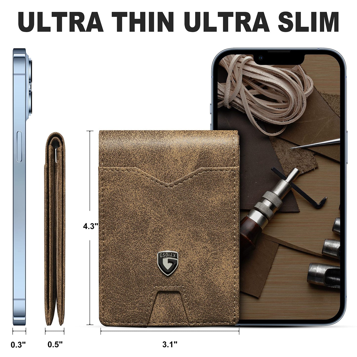 GSOIAX Minimalist Genuine Leather RFID Blocking Wallet – Slim & Stylish Card Holder