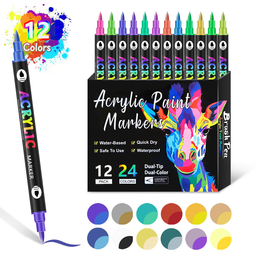 🔥 Dual Tip Acrylic Paint Pen Marker - 24/48/72 Colours