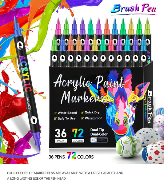 🔥 Dual Tip Acrylic Paint Pen Marker - 24/48/72 Colours