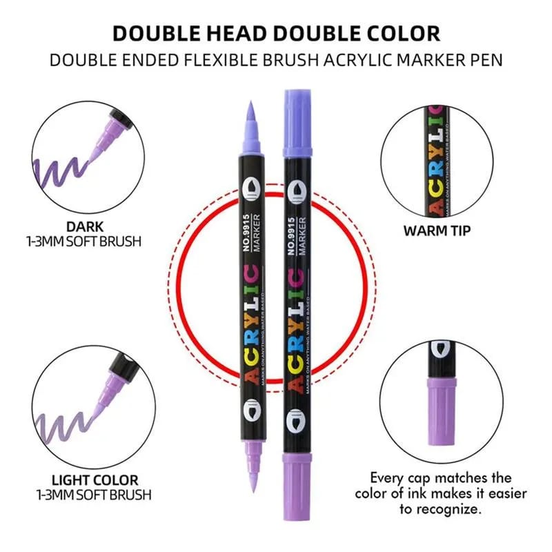 🔥 Dual Tip Acrylic Paint Pen Marker - 24/48/72 Colours